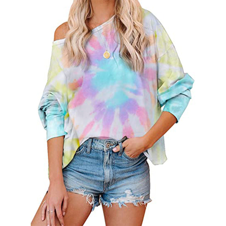 Damen Batikbluse Lockere Passform Asymmetrisch Eveloria