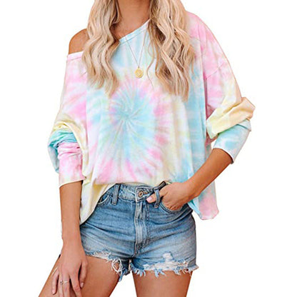 Damen Batikbluse Lockere Passform Asymmetrisch Eveloria