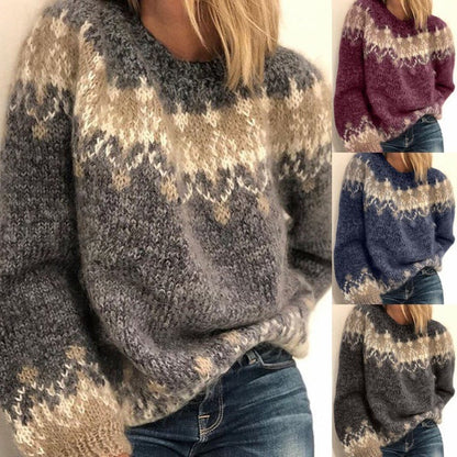 Damen Pullover Geometrisches Muster Weich Grün - Eveloria