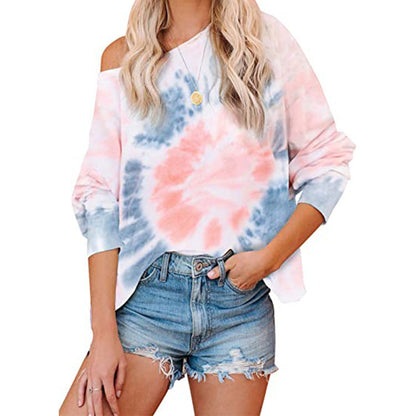 Damen Batikbluse Lockere Passform Asymmetrisch Eveloria