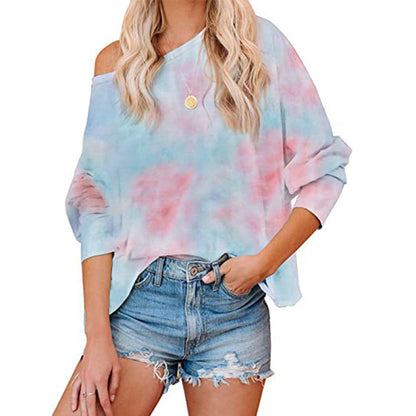 Damen Batikbluse Lockere Passform Asymmetrisch Eveloria