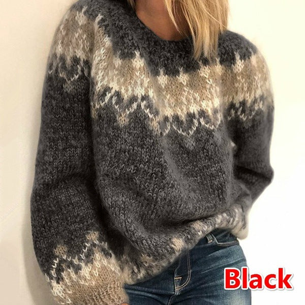 Damen Pullover Geometrisches Muster Weich Grün