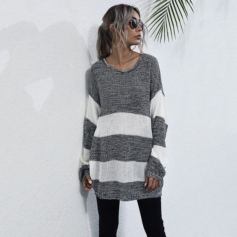 Damen Strickpullover Breite Streifen Eveloria