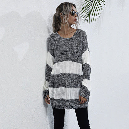 Damen Strickpullover Breite Streifen Eveloria