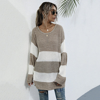 Damen Strickpullover Breite Streifen Eveloria