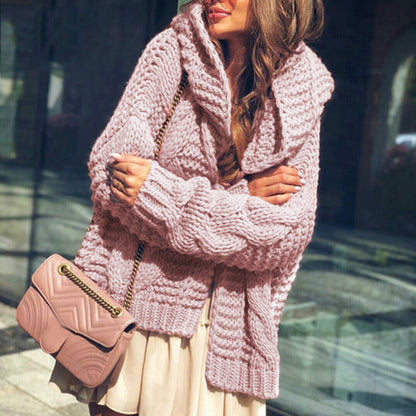 Damen Cardigan Grobstrick Voluminöse Ärmel Lässig Beige