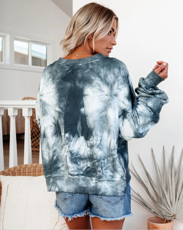 Damen Oversized Sweatshirt Batikdesign Voluminöse Ärmel Eveloria