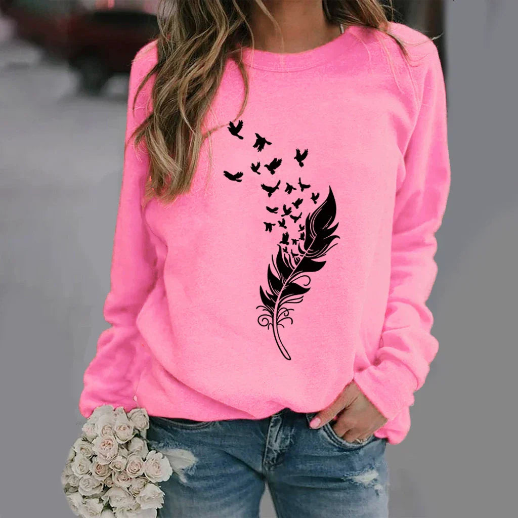 Eveloria Damen Sweatshirt Baumwollmischung Lockere Passform Rundhals