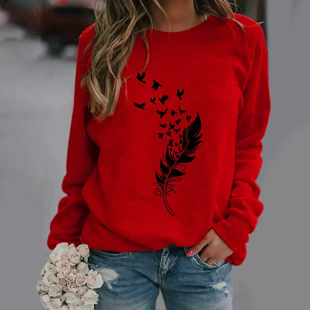 Eveloria Damen Sweatshirt Baumwollmischung Lockere Passform Rundhals