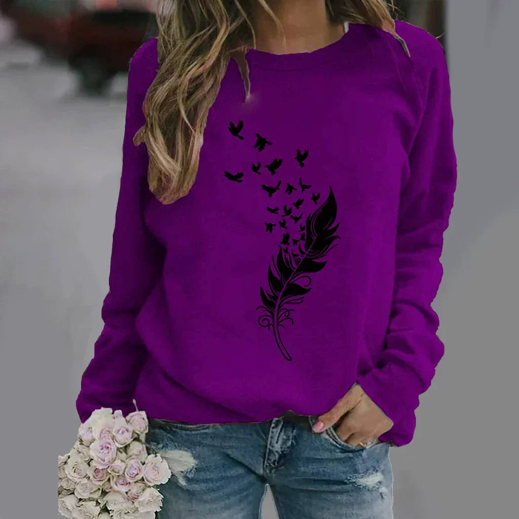 Eveloria Damen Sweatshirt Baumwollmischung Lockere Passform Rundhals