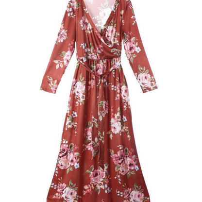 Damen Maxikleid Floral Wickeldesign Langer Ärmel