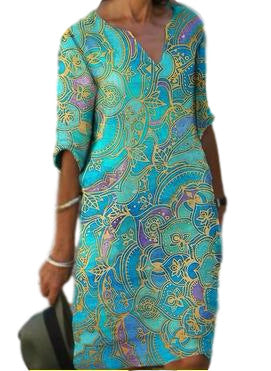 Damen Boho Strandkleid V-Ausschnitt Lässig Eveloria