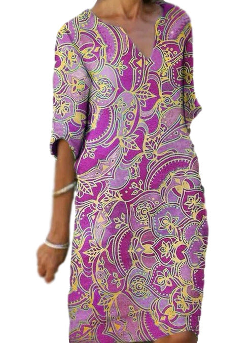 Damen Boho Strandkleid V-Ausschnitt Lässig Eveloria