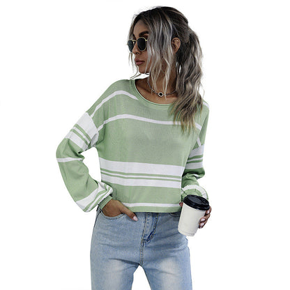 Damen Strickpullover Gestreift Locker Eveloria