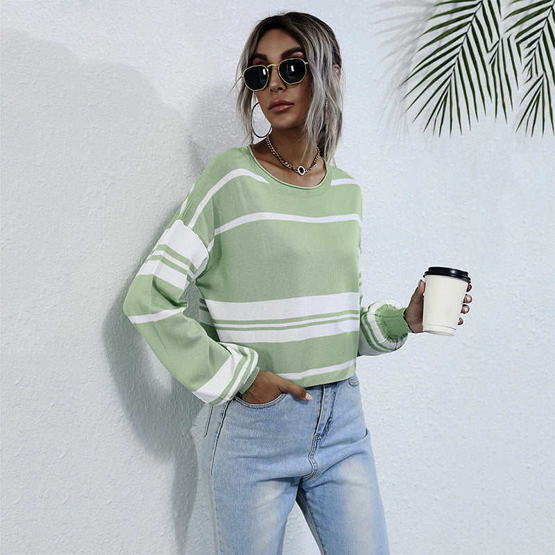 Damen Strickpullover Gestreift Locker Eveloria