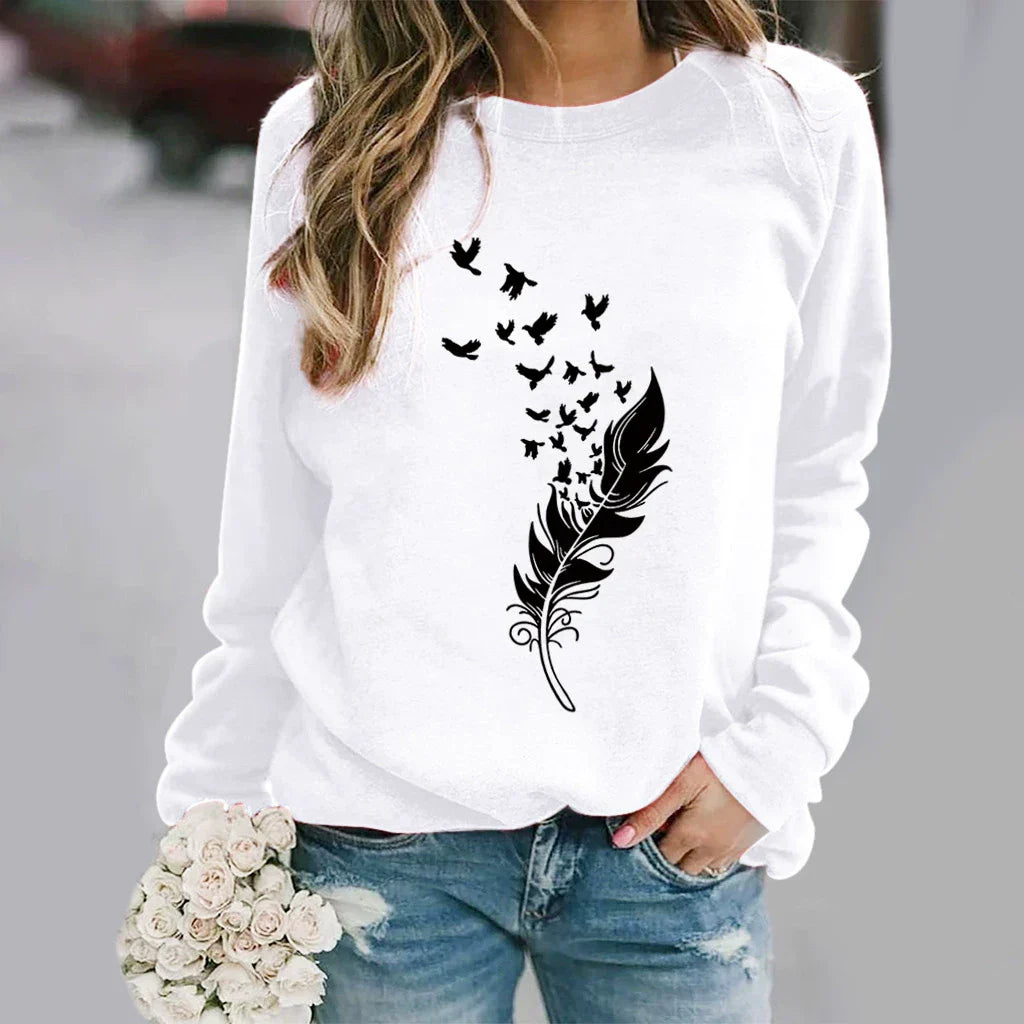 Eveloria Damen Sweatshirt Baumwollmischung Lockere Passform Rundhals - Eveloria