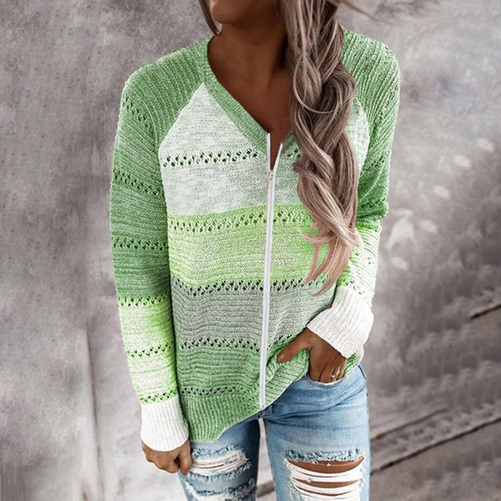 Damen Strickpullover Reißverschluss Rippdetails Luftig Eveloria