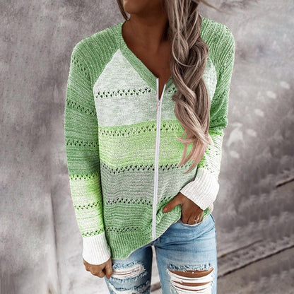 Damen Strickpullover Reißverschluss Rippdetails Luftig Eveloria