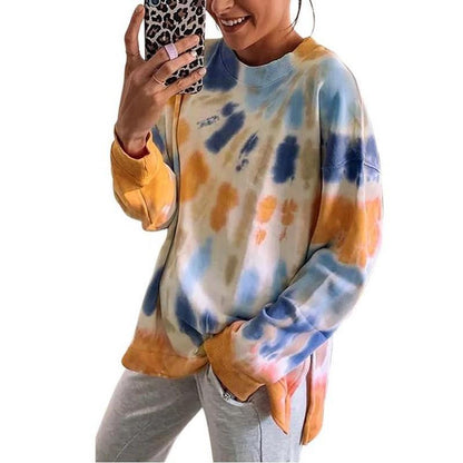 Damen Sweatshirt Oversized Batik Rundhalsausschnitt Bequem