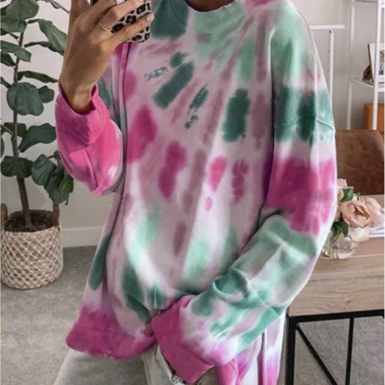 Damen Sweatshirt Oversized Batik Rundhalsausschnitt Bequem - Eveloria