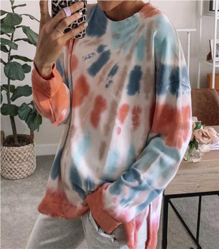 Damen Sweatshirt Oversized Batik Rundhalsausschnitt Bequem
