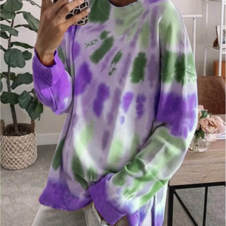 Damen Sweatshirt Oversized Batik Rundhalsausschnitt Bequem