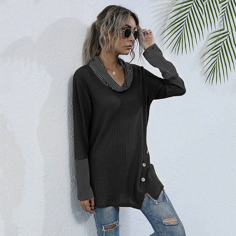 Damen Langarmshirt mit Kragen und Knöpfen