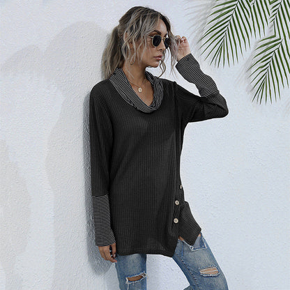 Damen Langarmshirt mit Kragen und Knöpfen