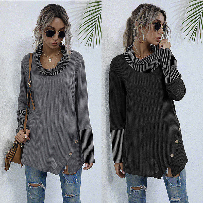 Damen Langarmshirt mit Kragen und Knöpfen