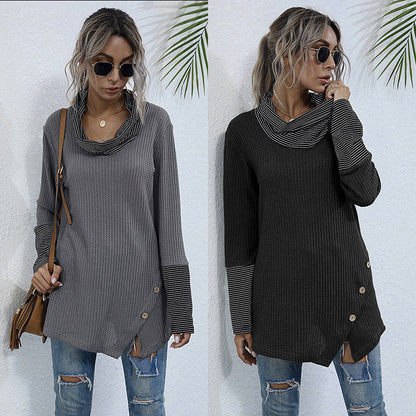 Damen Langarmshirt mit Kragen und Knöpfen