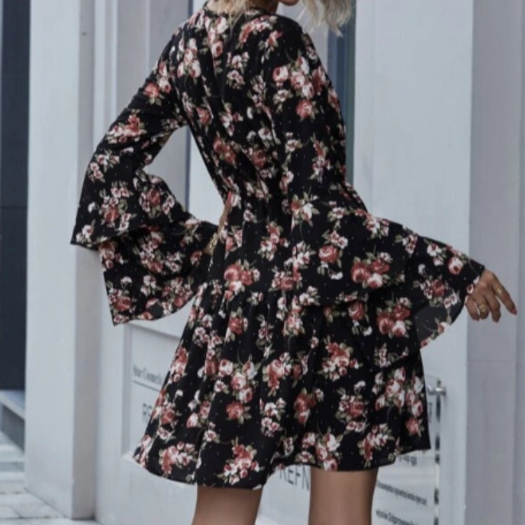 Damen Midikleid Weitärmlig Floralmuster Eveloria