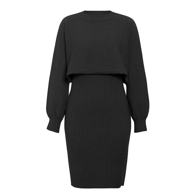 Damen Strickkleid Abnehmbar Rippstruktur Elegantes Design