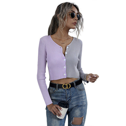 Damen Rippstrick Kurz Modisches Knopfdesign Eveloria