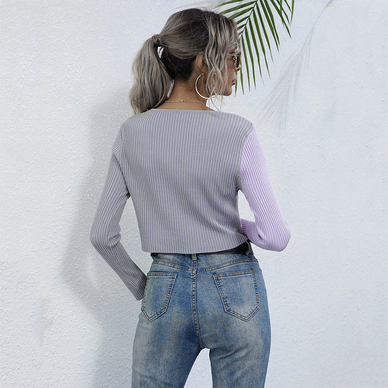Damen Rippstrick Kurz Modisches Knopfdesign Eveloria
