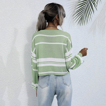 Damen Strickpullover Gestreift Locker Eveloria