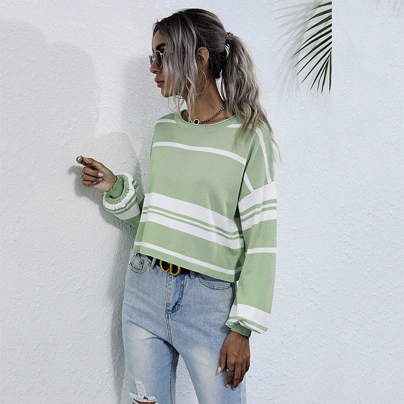 Damen Strickpullover Gestreift Locker Eveloria
