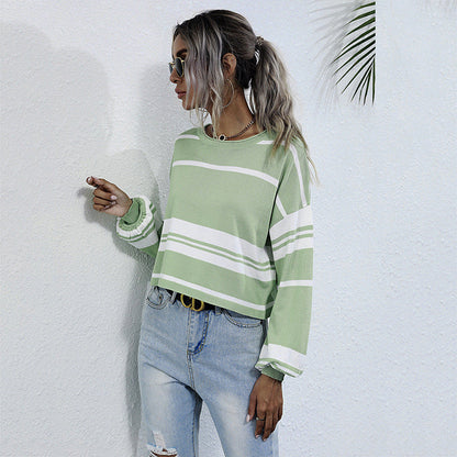 Damen Strickpullover Gestreift Locker Eveloria