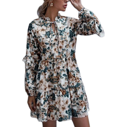 Damen Blumen-Midikleid Raffungen Ausschnitt Luftig