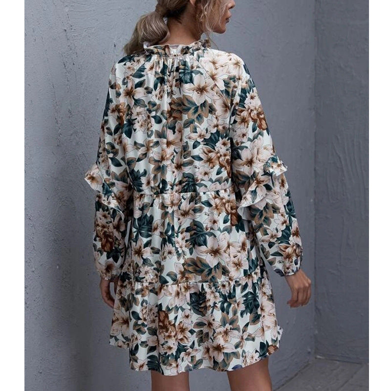 Damen Blumen-Midikleid Raffungen Ausschnitt Luftig