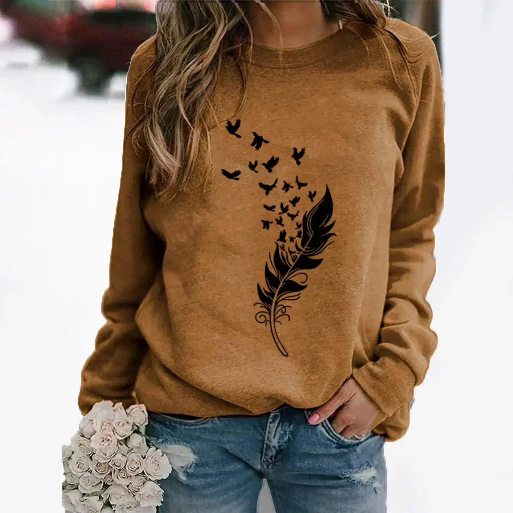 Eveloria Damen Sweatshirt Baumwollmischung Lockere Passform Rundhals