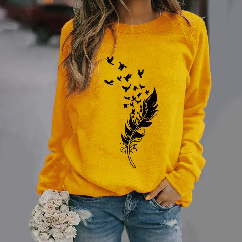 Eveloria Damen Sweatshirt Baumwollmischung Lockere Passform Rundhals
