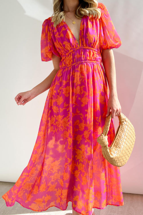 Eveloria Damen Maxi Kleid Puffärmel mit Liebe-Print