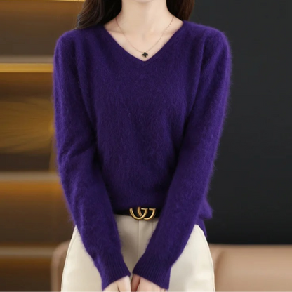 Damen Pullover V-Ausschnitt Leichter Weicher Strick