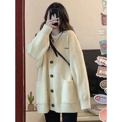 Damen Strickcardigan Knopfleiste Beige