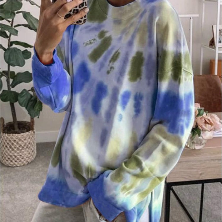 Damen Sweatshirt Oversized Batik Rundhalsausschnitt Bequem