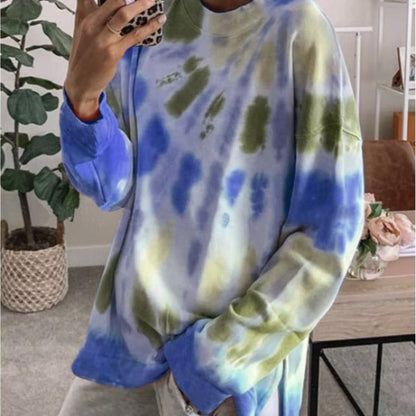 Damen Sweatshirt Oversized Batik Rundhalsausschnitt Bequem