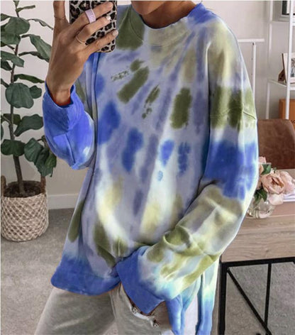 Damen Sweatshirt Oversized Batik Rundhalsausschnitt Bequem