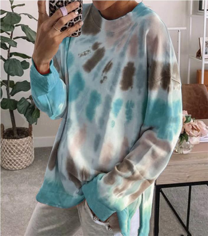 Damen Sweatshirt Oversized Batik Rundhalsausschnitt Bequem