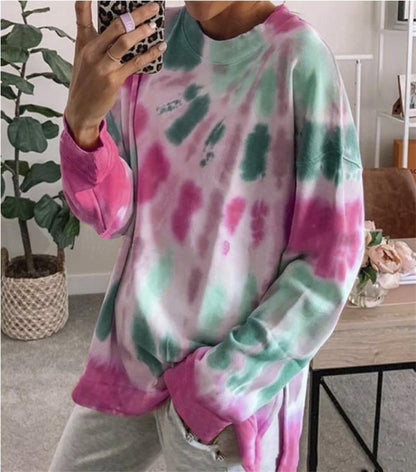 Damen Sweatshirt Oversized Batik Rundhalsausschnitt Bequem