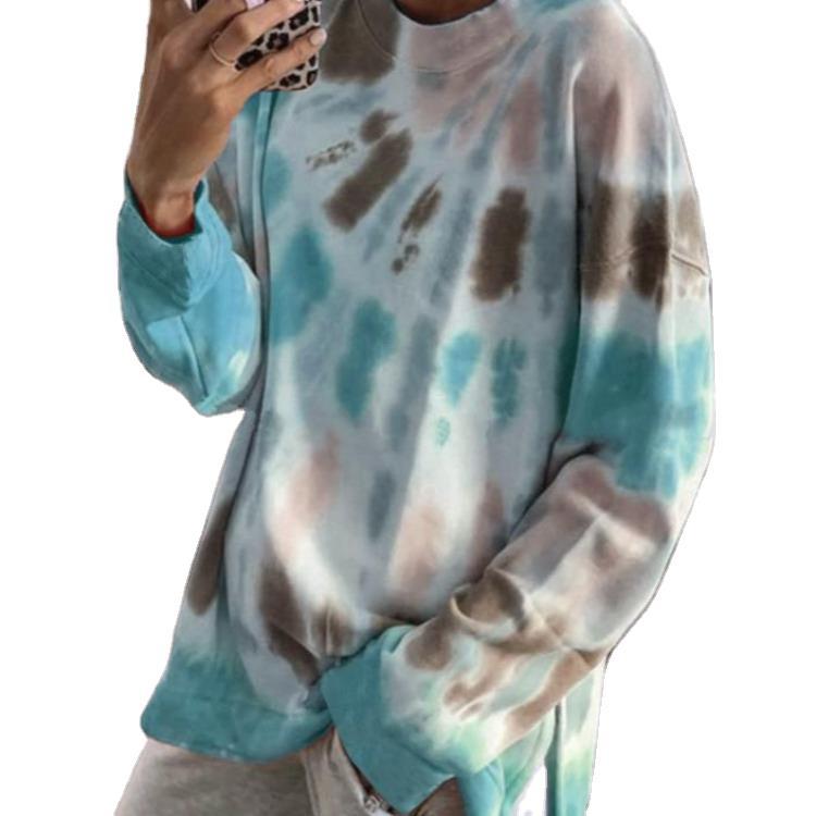 Damen Sweatshirt Oversized Batik Rundhalsausschnitt Bequem